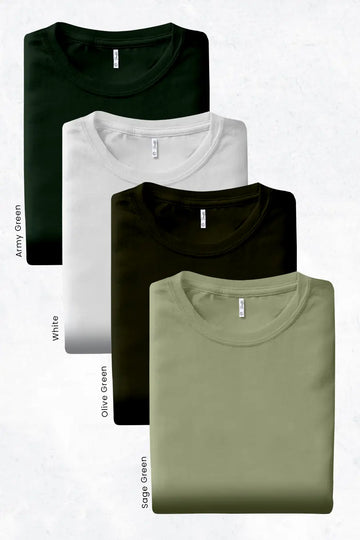 Pack 4 - Army Green, White, Olive & Sage - Classic Crew