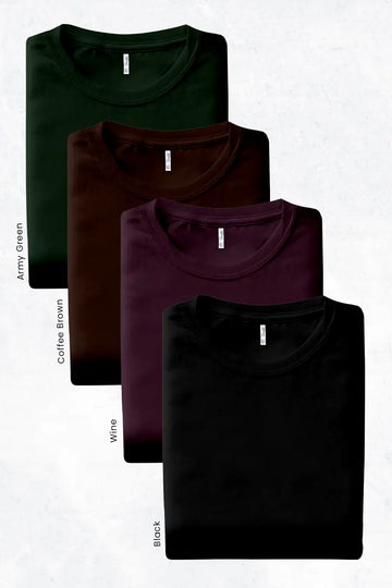 Pack 4 - Army Green, Black, Coffee & Wine - Classic Crew