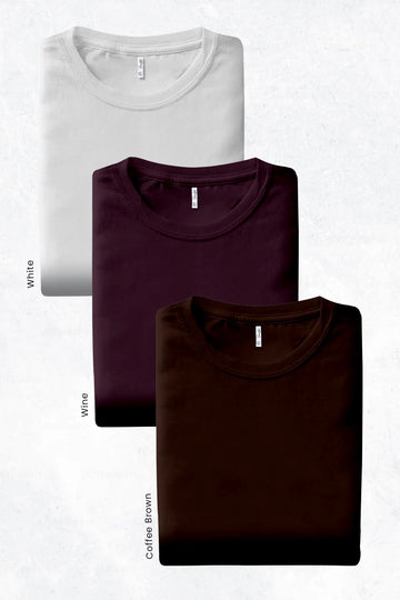 Pack 3 - Coffee Brown, White & Wine - Classic Crew
