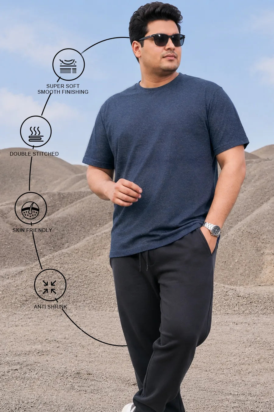 Plus Size - Navy Melange - Classic Crew