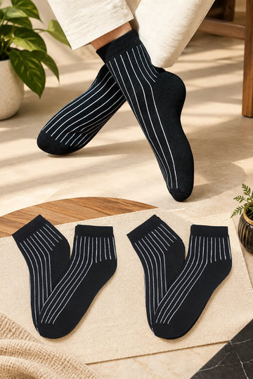 Men Bamboo Socks for |Ankle Length| black white stripe