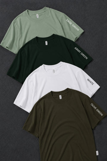 Pack 4 - Army Green, White, Olive Green & Sage Green - Classic Crew