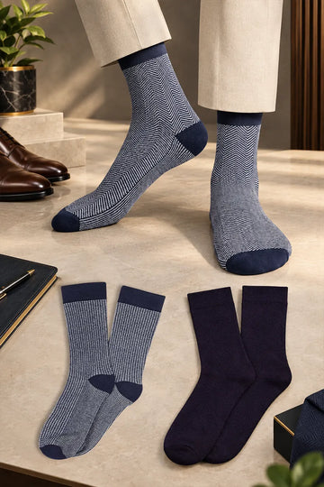 Men Bamboo Socks for |Long Length| Navy blue arrowhead, Navy blue classic, Navy blue pepita