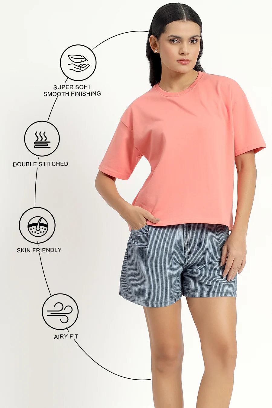 Peach,Pink Oversized T-shirt
