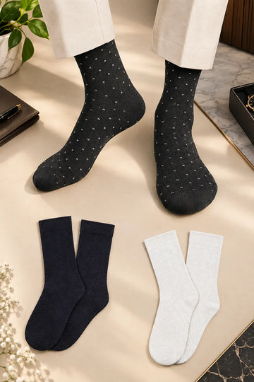 Men Bamboo Socks for |Ankle Length| Black White Dot, Navy Blue Classic, White Classic