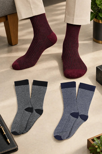 Men Bamboo Socks for |Long Length| Black pepita , Wine pepite, Navy pepita