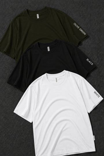 Pack 3 - Olive Green, Black & White - Classic Crew